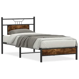Bedframe zonder matras hout gerookt eikenkleurig 80×200 cm Bedframe zonder matras hout gerookt eikenkleurig 80×200 cm