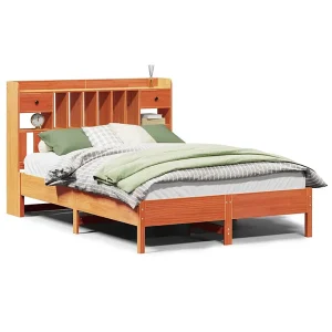 Bed met boekenkast zonder matras grenenhout wasbruin 160×200 cm Bed met boekenkast zonder matras grenenhout wasbruin 160×200 cm