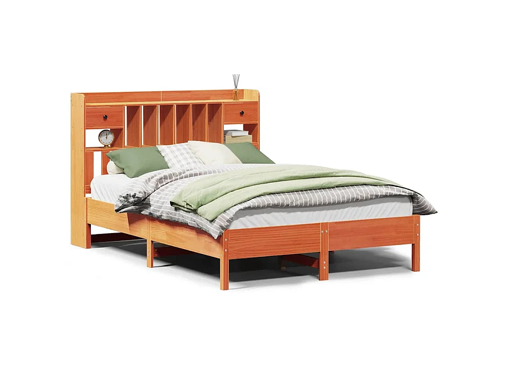 Bed met boekenkast zonder matras grenenhout wasbruin 160x200 cm