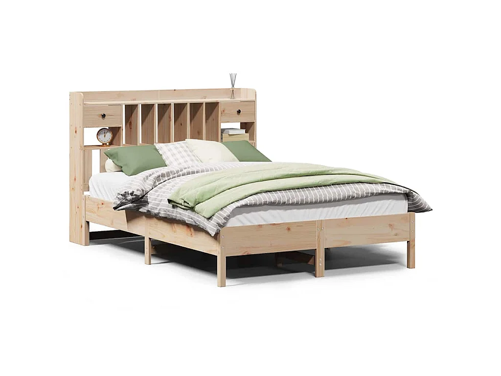 Bed met boekenkast zonder matras massief grenenhout 135x190 cm
