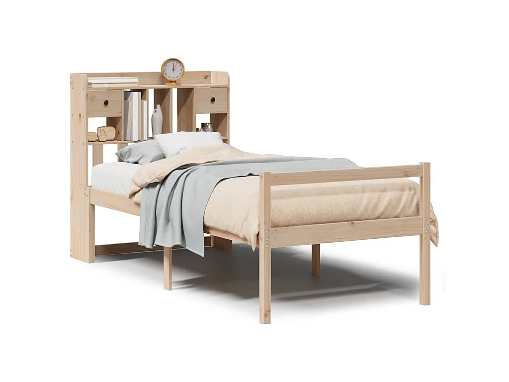 Bed met boekenkast zonder matras massief grenenhout 90x200 cm
