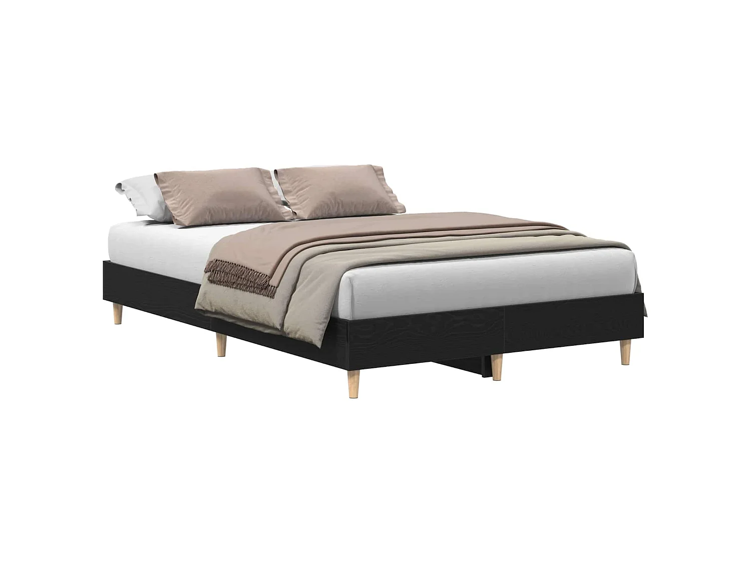 Bedframe Zwart Eiken 203 x 123 x 25 cm Bewerkt hout