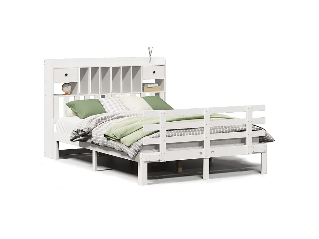 Bed met boekenkast zonder matras grenenhout wit 150x200 cm