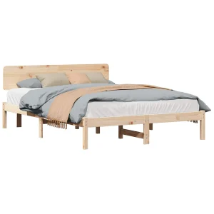 Bedframe met hoofdeinde Naturel 200 x 200 cm Massief grenenhout Bedframe met hoofdeinde Naturel 200 x 200 cm Massief grenenhout