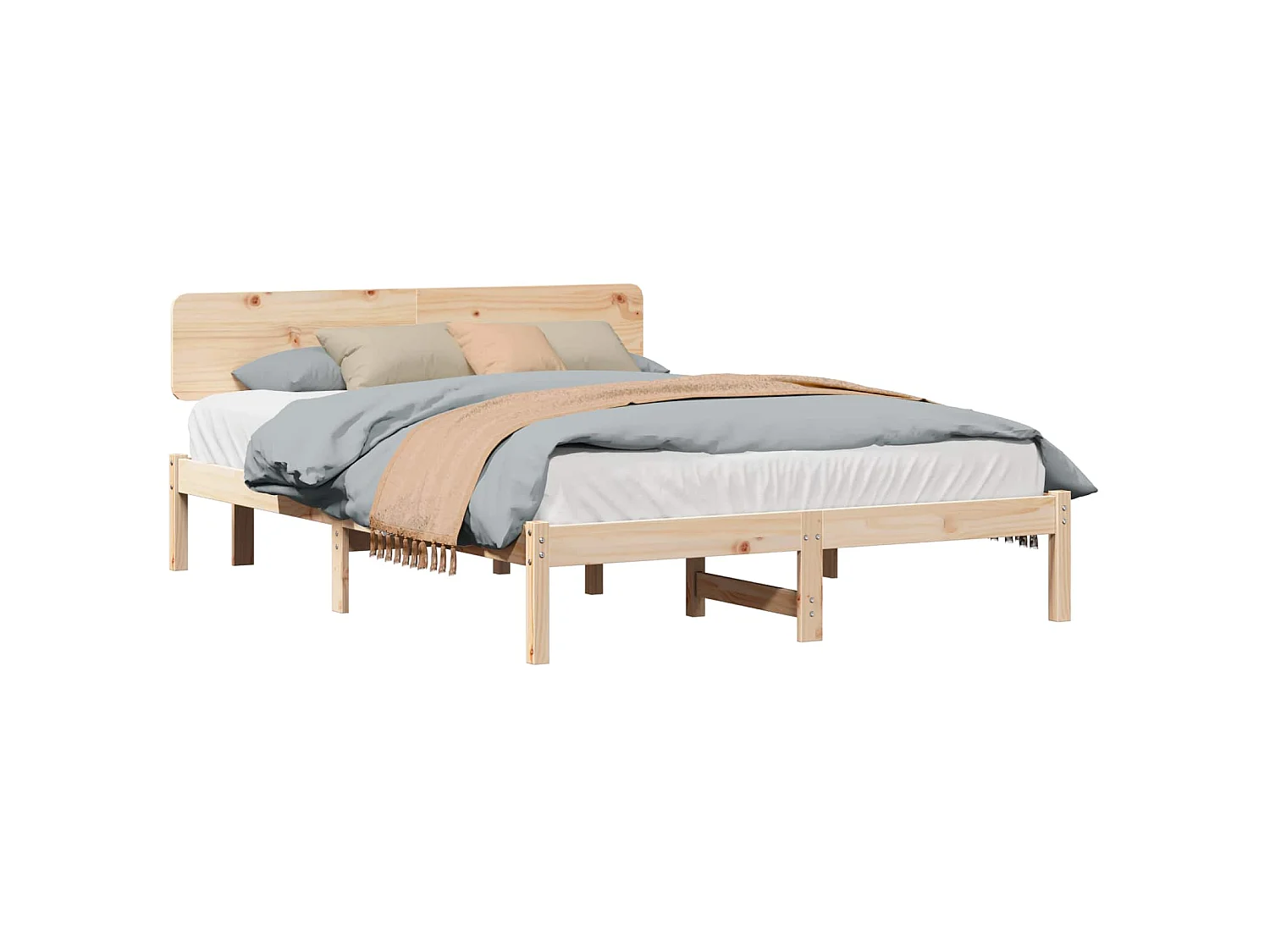 Bedframe met hoofdeinde Naturel 200 x 200 cm Massief grenenhout