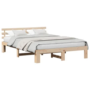 Bedframe met hoofdeinde Naturel 150 x 200 cm Massief grenenhout Bedframe met hoofdeinde Naturel 150 x 200 cm Massief grenenhout