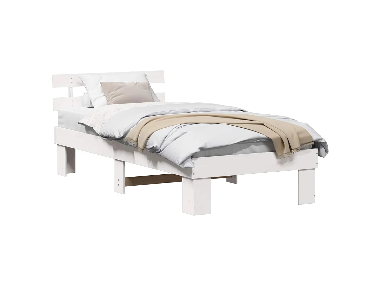 Bedframe met hoofdeinde Wit 90 x 200 cm Massief grenenhout