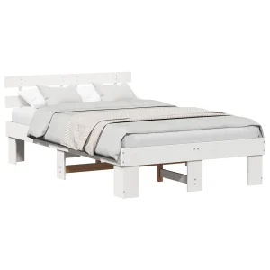 Bedframe met hoofdeinde Wit 135 x 190 cm Massief grenenhout Bedframe met hoofdeinde Wit 135 x 190 cm Massief grenenhout