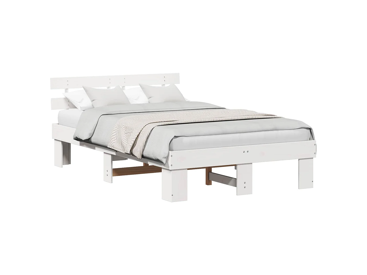 Bedframe met hoofdeinde Wit 135 x 190 cm Massief grenenhout