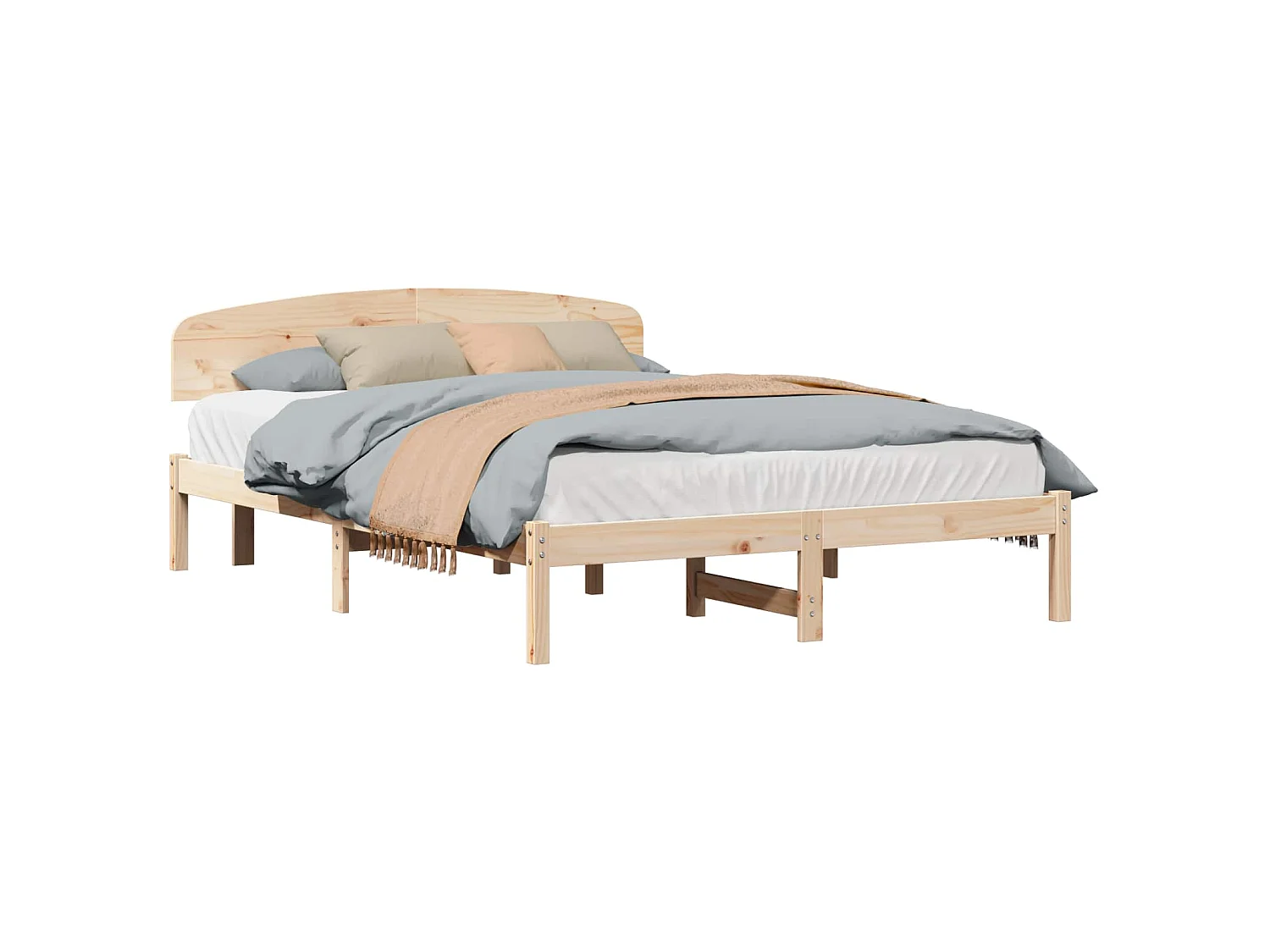 Bedframe met hoofdeinde Naturel 150 x 200 cm Massief grenenhout