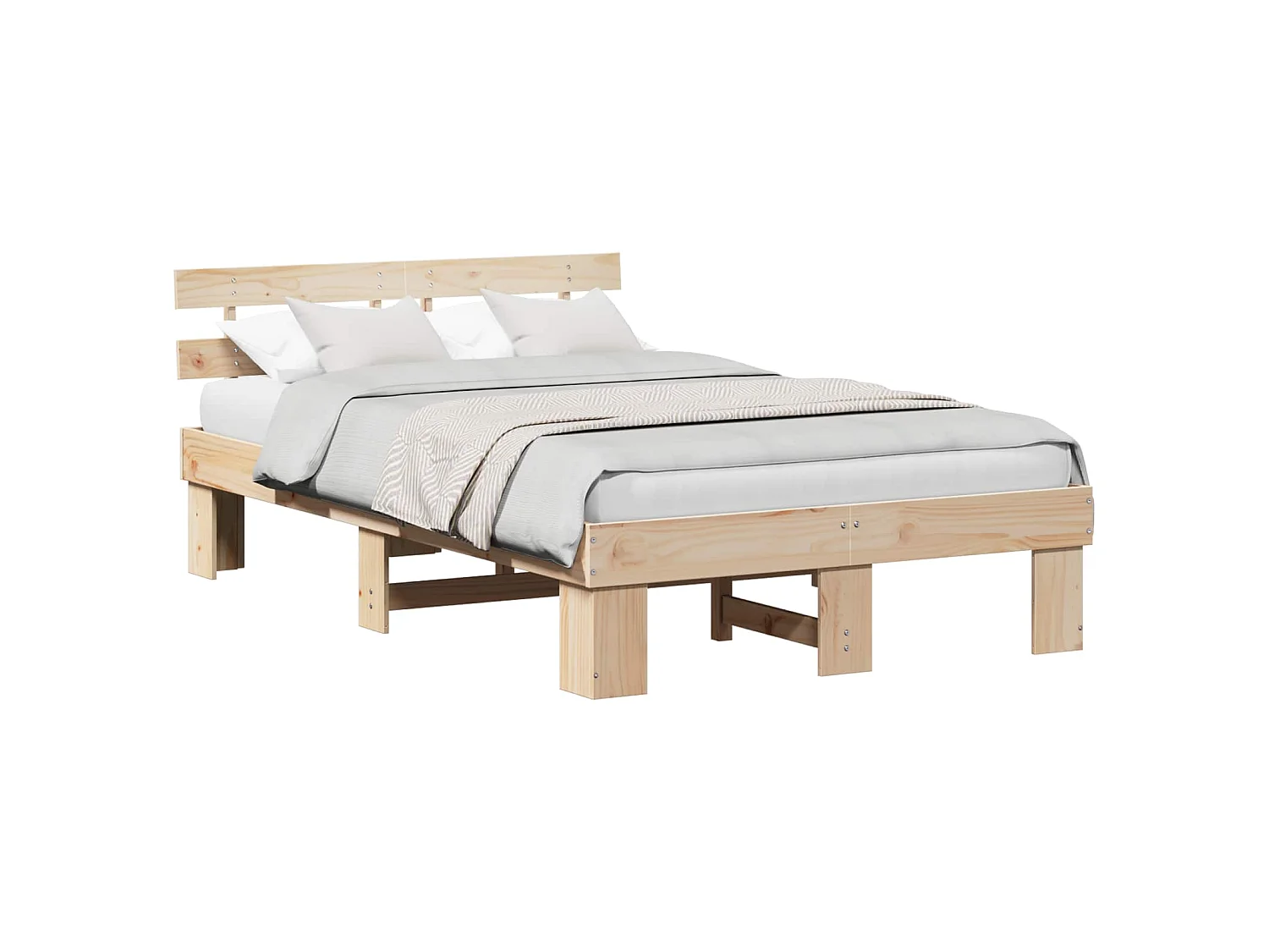 Bedframe met hoofdeinde Naturel 120 x 190 cm Massief grenenhout