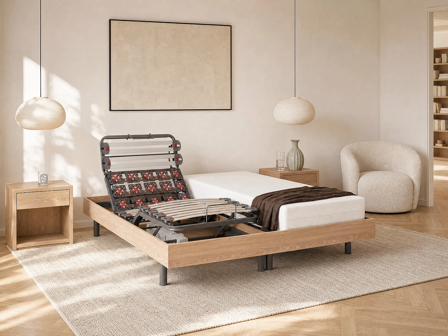 Verstelbare bedbodem latten schotels OKIN taupe eiken - 2 x 80 x 200 cm