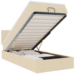 Bed poef met matras en LED's 90×200 cm stof crèmekleurig Bed poef met matras en LED's 90×200 cm stof crèmekleurig
