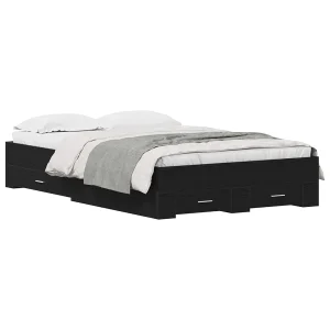 Bedframe met lade Zwart Eiken 120 x 190 cm Bewerkt hout