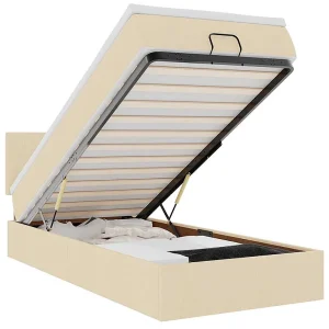Bed met matras 90×200 cm stof crèmekleurig