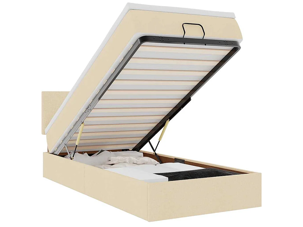 Bed met matras 90x200 cm stof crèmekleurig
