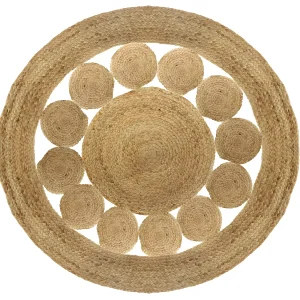 Beige Ronde Vloerkleed van Natuurlijke Jute 120 cm – Opengewerkt Design, Boheemse en Gezellige Stijl